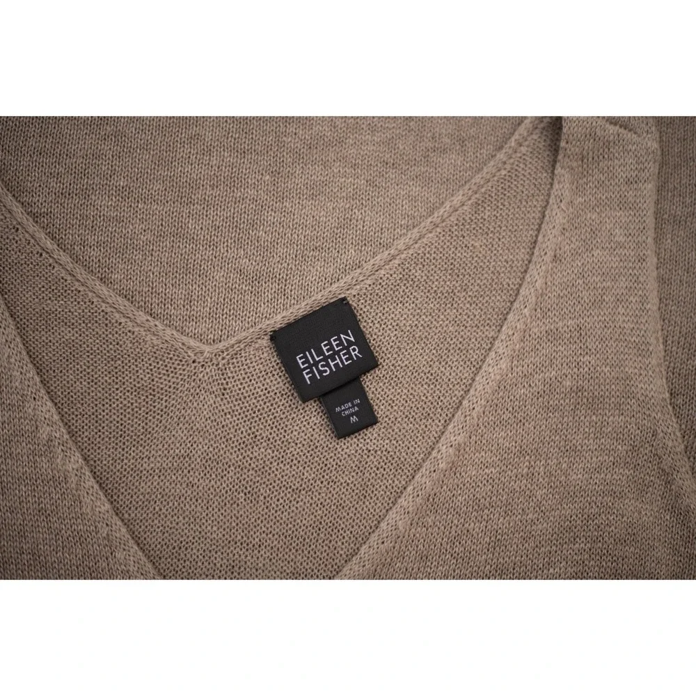 Eileen Fisher Linen Knit Short Popover‎ Dress M Tan Neutral Lagenlook Oversized - Picture 3 of 5